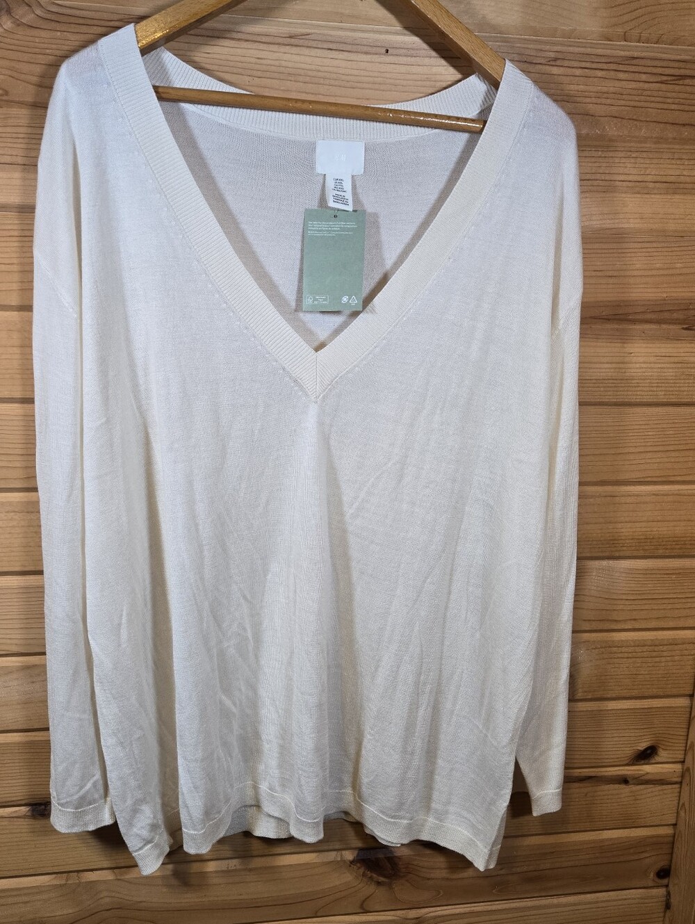 NWT H&M Sweater Pullover Deep V Neck Cream Ivory Women's XXL Minimalist Neutral